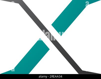 Vert perse et noir Pointy Tipped Letter X icône sur fond blanc Illustration de Vecteur