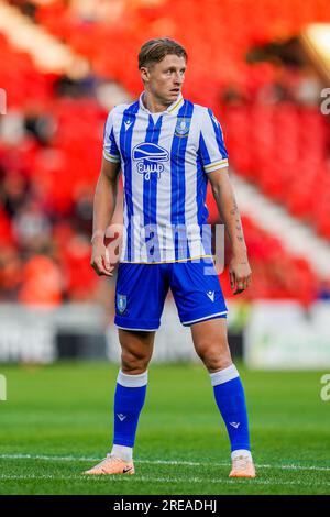 Doncaster, Royaume-Uni. 25 juillet 2023. Sheffield Wednesday George Byers lors du match de pré-saison Doncaster Rovers FC vs Sheffield Wednesday FC à Eco-Power Stadium, Doncaster, Royaume-Uni le 25 juillet 2023 Credit : Every second Media/Alamy Live News Banque D'Images