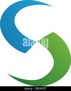 Icône lettre S en forme de lame verte et bleue sur fond blanc Illustration de Vecteur
