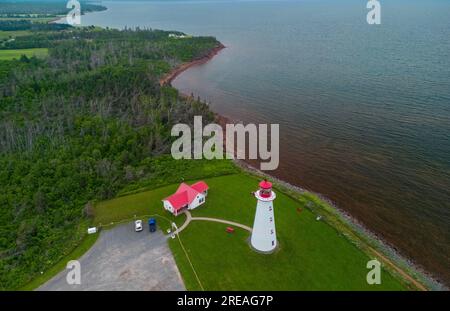 Vue aérienne du phare de point prim PEI, Canada Banque D'Images