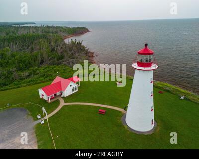 Vue aérienne du phare de point prim PEI, Canada Banque D'Images