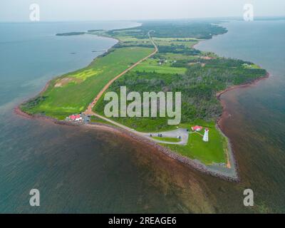 Vue aérienne du phare de point prim PEI, Canada Banque D'Images