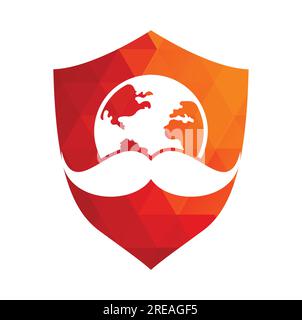 Logo d'icône vectorielle de moustache et globe. Modèle de conception de logo de vecteur de jour de l'homme du monde. Illustration de Vecteur