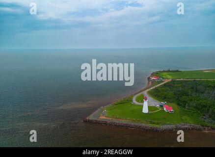 Vue aérienne du phare de point prim PEI, Canada Banque D'Images