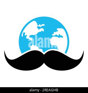 Logo d'icône vectorielle de moustache et globe. Modèle de conception de logo de vecteur de jour de l'homme du monde. Illustration de Vecteur