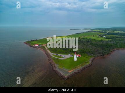 Vue aérienne du phare de point prim PEI, Canada Banque D'Images