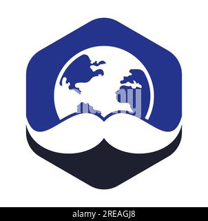 Logo d'icône vectorielle de moustache et globe. Modèle de conception de logo de vecteur de jour de l'homme du monde. Illustration de Vecteur