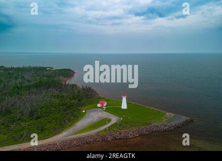 Vue aérienne du phare de point prim PEI, Canada Banque D'Images