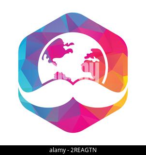 Logo d'icône vectorielle de moustache et globe. Modèle de conception de logo de vecteur de jour de l'homme du monde. Illustration de Vecteur