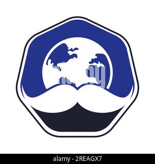 Logo d'icône vectorielle de moustache et globe. Modèle de conception de logo de vecteur de jour de l'homme du monde. Illustration de Vecteur