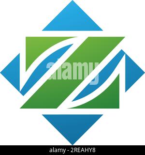 Icône lettre Z carrée verte et bleue en forme de diamant sur fond blanc Illustration de Vecteur