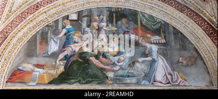 NAPLES, ITALIE - 23 AVRIL 2023 : la fresque de la Nativité de la Vierge Marie et Saint Joseph dans l'église Chiesa di San Giovanni a Carbonara Banque D'Images
