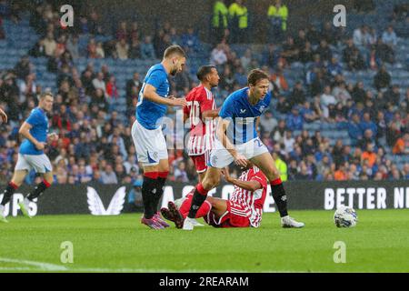 Glasgow, Royaume-Uni. 26 juillet 2023. Le dernier match amical des Rangers à Ibrox Stadium, Glasgow, Écosse, Royaume-Uni, avant le début de la saison 23/24 a eu lieu entre les Rangers et l'Olympiacos. Crédit : Findlay/Alamy Live News Banque D'Images