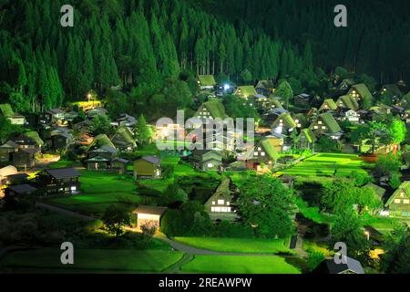 Shirakawa-Go sur une nuit d'été Banque D'Images