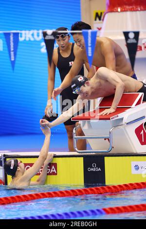 Fukuoka, Japon. 26 juillet 2023. Équipe japonaise natation : Championnats du monde aquatiques Fukuoka 2023 Mixte 4x100m Medley Relay finale à Marine Messe Fukuoka Hall A à Fukuoka, Japon . Crédit : YUTAKA/AFLO SPORT/Alamy Live News Banque D'Images