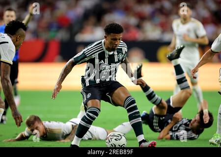 Houston, Texas, États-Unis. 26 juillet 2023. Le milieu de terrain du Manchester United FC Jadon Sancho (25 ans) cherche à contrôler le ballon lors de la seconde moitié du match du Soccer Champions Tour entre le Manchester United FC et le Real Madrid CF au NRG Stadium à Houston, TX, le 26 juillet 2023. (Image de crédit : © Erik Williams/ZUMA Press Wire) USAGE ÉDITORIAL SEULEMENT! Non destiné à UN USAGE commercial ! Banque D'Images