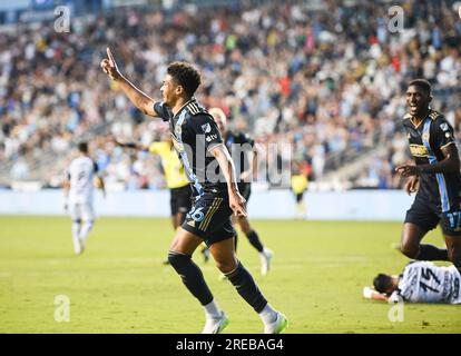 Chester, Pennsylvanie, États-Unis. 26 juillet 2023. 26 juillet 2023, Chester PA, USA : NATHAN Harriel (26) du Philadelphia Union célèbre marquer un but contre le Queretaro FÃºtbol Club au Subaru Park à Chester PA.image de crédit : © Ricky Fitchett via ZUMA Wire (image de crédit : © Ricky Fitchett/ZUMA Press Wire) USAGE ÉDITORIAL SEULEMENT! Non destiné à UN USAGE commercial ! Banque D'Images