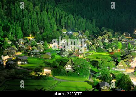 Shirakawa-Go sur une nuit d'été Banque D'Images