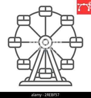 Icône de ligne de roue Ferris, oktoberfest et divertissement, icône vectorielle de carrousel, graphiques vectoriels d'attraction, signe de contour de trait modifiable, eps 10. Illustration de Vecteur