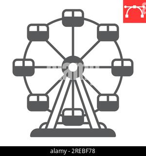 Icône de glyphe de roue Ferris, oktoberfest et divertissement, icône vectorielle de carrousel, graphiques vectoriels d'attraction, signe solide de trait modifiable, eps 10. Illustration de Vecteur