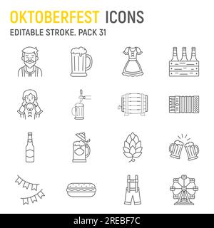 Oktoberfest line icon Set, collection de vacances, graphiques vectoriels, illustrations de logo, icônes vectorielles beerfest, symboles de l'allemagne signes, pictogrammes de contour Illustration de Vecteur