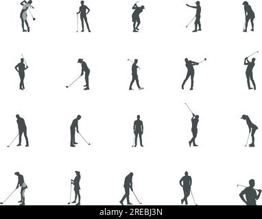 Silhouettes de joueur de golf, fichiers de coupe SVG de joueur de golf, silhouette de golfeur, silhouette de joueur de golf jouant Illustration de Vecteur