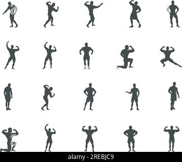 Silhouette de bodybuilder, silhouette de fitness et de bodybuilder, clip art de silhouette de bodybuilder, bodybuilder SVG Illustration de Vecteur