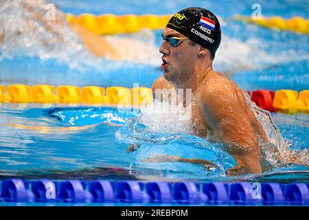 Fukuoka, Japon. 27 juillet 2023. FUKUOKA, JAPON - 27 JUILLET : compétition du 200m Breaststroke masculin le jour 14 des Championnats du monde de natation de Fukuoka 2023 au Marine Messe Fukuoka Hall A le 27 juillet 2023 à Fukuoka, Japon. (Photo Nikola Krstic/Agence BSR) crédit : Agence BSR/Alamy Live News Banque D'Images