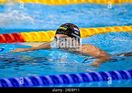 Fukuoka, Japon. 27 juillet 2023. FUKUOKA, JAPON - 27 JUILLET : Casper Corbeau des pays-Bas concourant au 200m Breaststroke masculin le jour 14 des Championnats du monde de natation de Fukuoka 2023 au Marine Messe Fukuoka Hall A le 27 juillet 2023 à Fukuoka, Japon. (Photo Nikola Krstic/Agence BSR) crédit : Agence BSR/Alamy Live News Banque D'Images