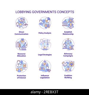 Icônes personnalisables pour les concepts gouvernementaux de lobbying Illustration de Vecteur