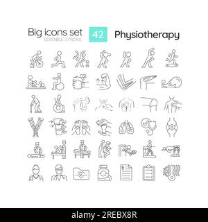 Icônes linéaires de physiothérapie définies Illustration de Vecteur