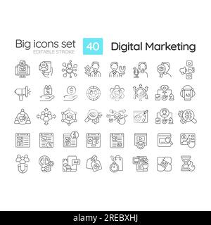 Jeu d'icônes linéaires de marketing numérique Illustration de Vecteur