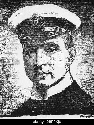 Weddigen, Otto, 15.9.1882 - 18.3,1915, officier de marine allemand, commandant de U 9, dessin, vers 1915, INFORMATION-AUTORISATION-DROITS-SUPPLÉMENTAIRES-NON-DISPONIBLE Banque D'Images