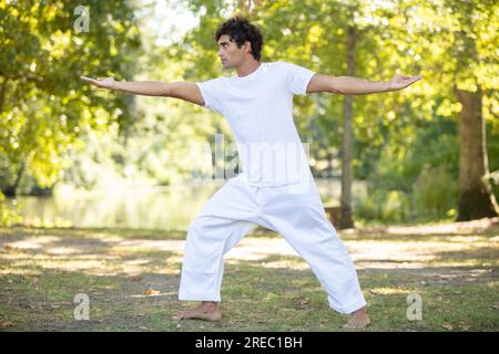 homme indien serein pratiquant le yoga en plein air Banque D'Images