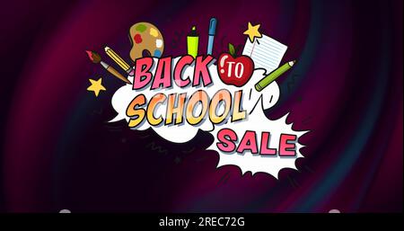 Image de la bannière de texte de vente de retour à l'école sur fond dégradé violet texturé abstrait Banque D'Images