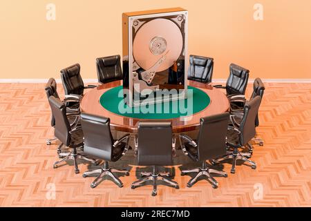 Table ronde avec SSD et fauteuils autour, rendu 3D. Banque D'Images