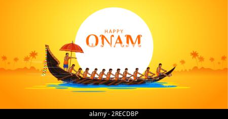 Illustration de la course de bateau à rames dans le cadre de la célébration d'Onam pour heureux Festival Onam du Sud de l'Inde Kerala Illustration de Vecteur