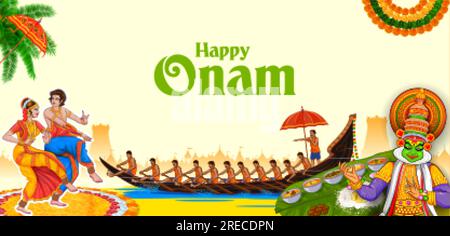 Illustration de la course de bateau à rames dans le cadre de la célébration d'Onam pour heureux Festival Onam du Sud de l'Inde Kerala Illustration de Vecteur