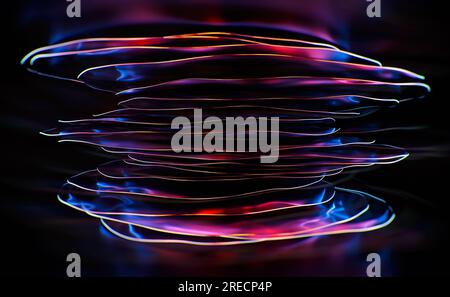 Fond abstrait, concept technologique, rendu 3D, cercles de verre avec émetteur rose coloré Banque D'Images