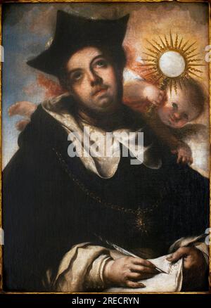 Saint Thomas d'Aquin (1124/1225-1274) - peinture de Francisco de Herrera El Joven (1627-1685), huile sur toile, vers 1645 - Musée des Beaux Arts de Seville, Espagne Banque D'Images