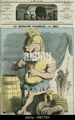 Caricature d'Adolphe Thiers (1797-1877), homme d'état francais. Couverture in 'l'Eclipse' par Gill, le 19 avril 1874, Paris. Banque D'Images