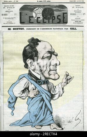 Caricature de Louis-Joseph buffet (Louis Joseph buffet , 1818-1898), homme politique français. Couverture in 'l'Eclipse' par Gill, le 15 juin 1873, Paris. Banque D'Images