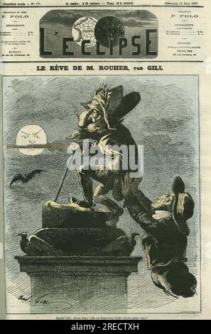 'Le reve de Rouher', Eugène Rouher (1814-1884), homme politique, ministre de Napoleon III et chef du parti bonapartite, il rÍve d'un retour de Napoleon III Couverture dans 'l'Eclipse' par Gill, le 10 mars 1872, Paris. Banque D'Images