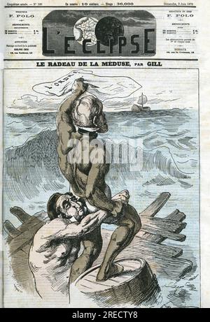 Eugène Rouher (1814-1884), et Clement Duvernois (1836-1879), hommes politiques français. Couverture in 'l'Eclipse' par Gill, le 9 juin 1872, Paris. Banque D'Images