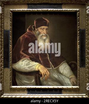 Le pape Paul III (Alessandro Farnese, 1468-1549. ELU pape en 1534). Peinture de l'atelier de Tiziano Vecellio (Tiziano Vecelli ou Da Cador), dit le Titien (vers 1488-1576), huile sur toile, apres 1546. Art italien (Venise), 16e siecle, Kunsthistorisches Museum, Vienne (Autriche). Banque D'Images