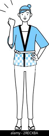 Femme portant manteau Happi pour les festivals d'été posant avec des tripes, Vector Illustration Illustration de Vecteur