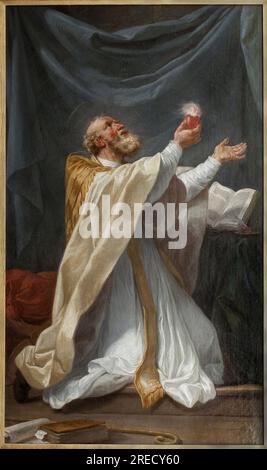 Saint Augustin en extase avec son coeur enflamme. Peinture de Charles Andre Van Loo, dit Carle Vanloo (1705-1765), huile sur toile, vers 1750, art francais. Musée des Beaux Arts d'Angers. Banque D'Images