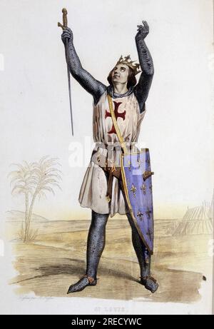 Portrait de Louis IX dit Saint Louis (1214-1270) - dans "Le Plutarque francais", Ed. Mennechet, 1844-47 Banque D'Images