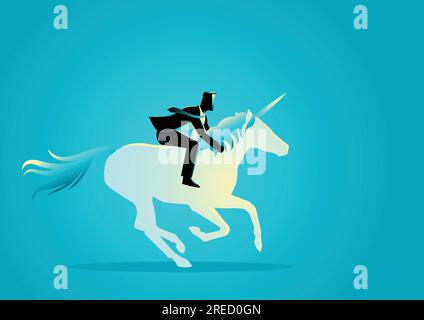 Illustration vectorielle de concept d'entreprise d'un homme d'affaires à cheval sur une licorne Illustration de Vecteur