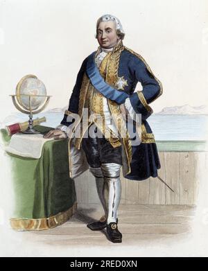 Portrait de Pierre Andre de Suffren de Saint Tropez (Saint-Trophez), bailli de Suffren (1729-1788) - In Ed. Mennechet, 'le Plutarque francais', 1844-1847 Banque D'Images